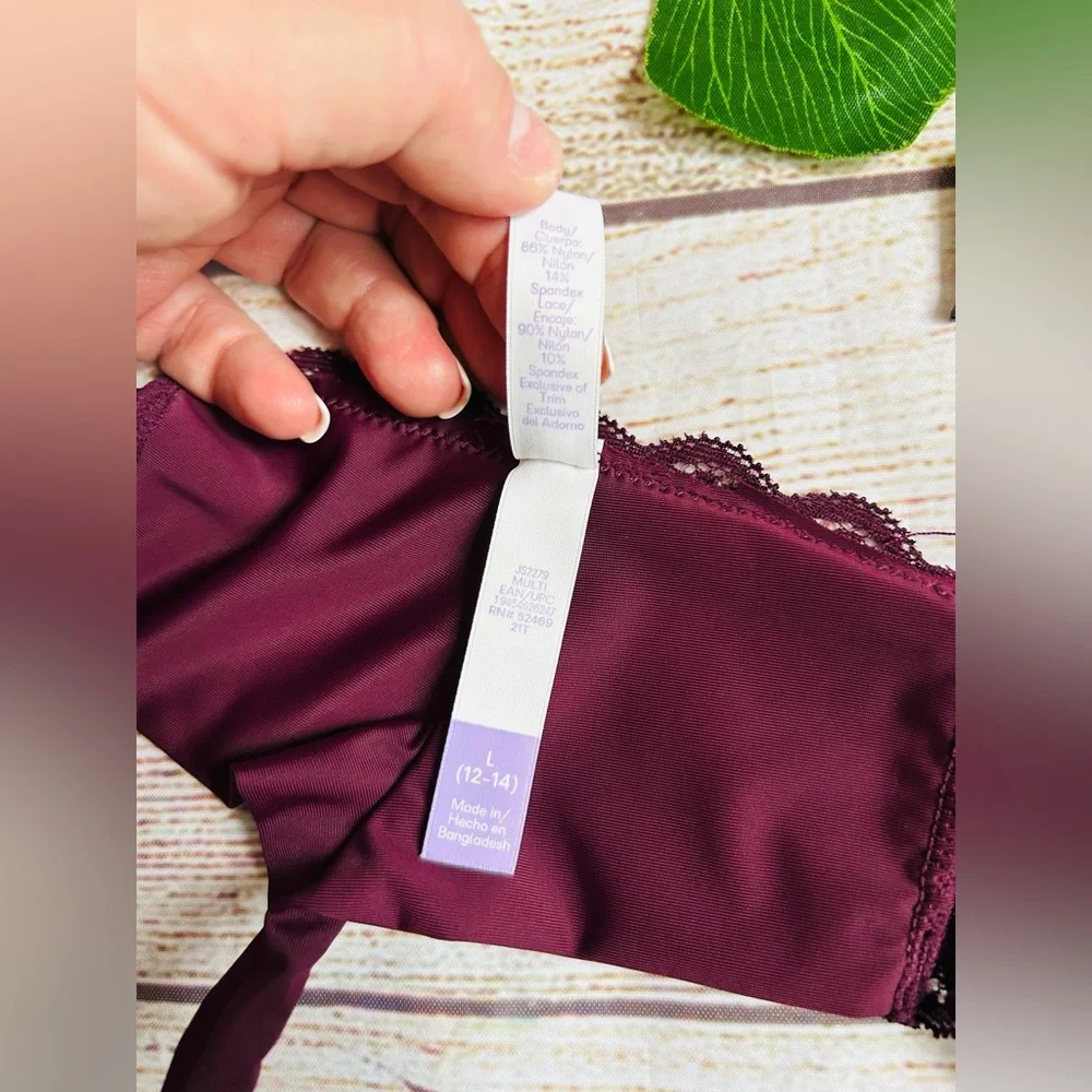 Joyspun Women’s Burgundy Lace Thong Underwear Size L NWOT - Picture 3 of 5